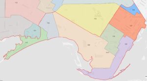 Coastal district map with colored zones